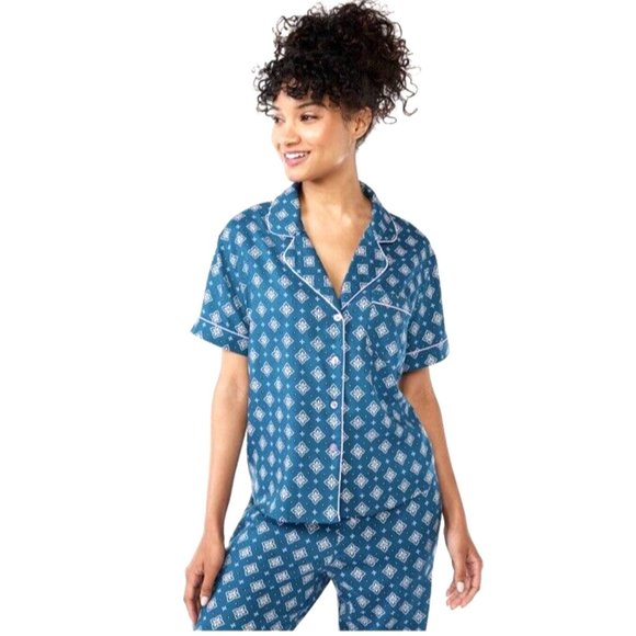 JOYSPUN 2X 18W-22W Women's Plus Corsair Blue Green Notch Collar PJ TOP NWT - Picture 3 of 6